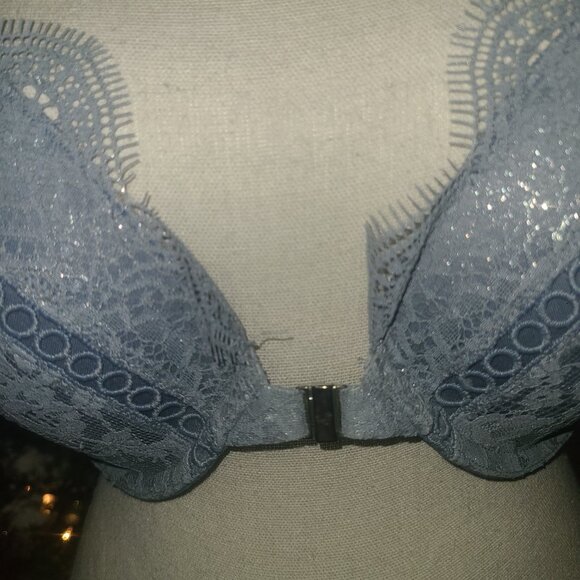 Victoria’s Secret Dream Angels Blue Lace Accent Padded Push Up Bra Size 34DD - Picture 4 of 5
